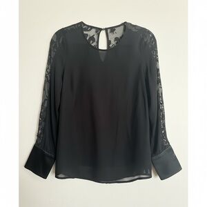 Charles Henry Black Blouse with Sheer Sleeves
